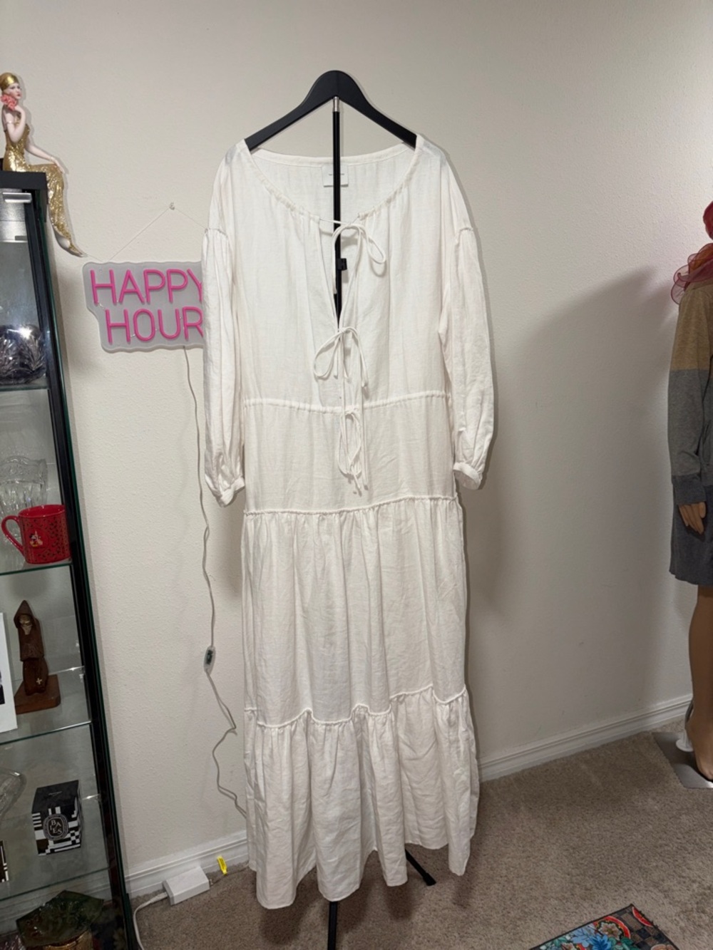 REFORMATION/The Collection Women's White Tiered Tie-Front Linen Maxi Dress